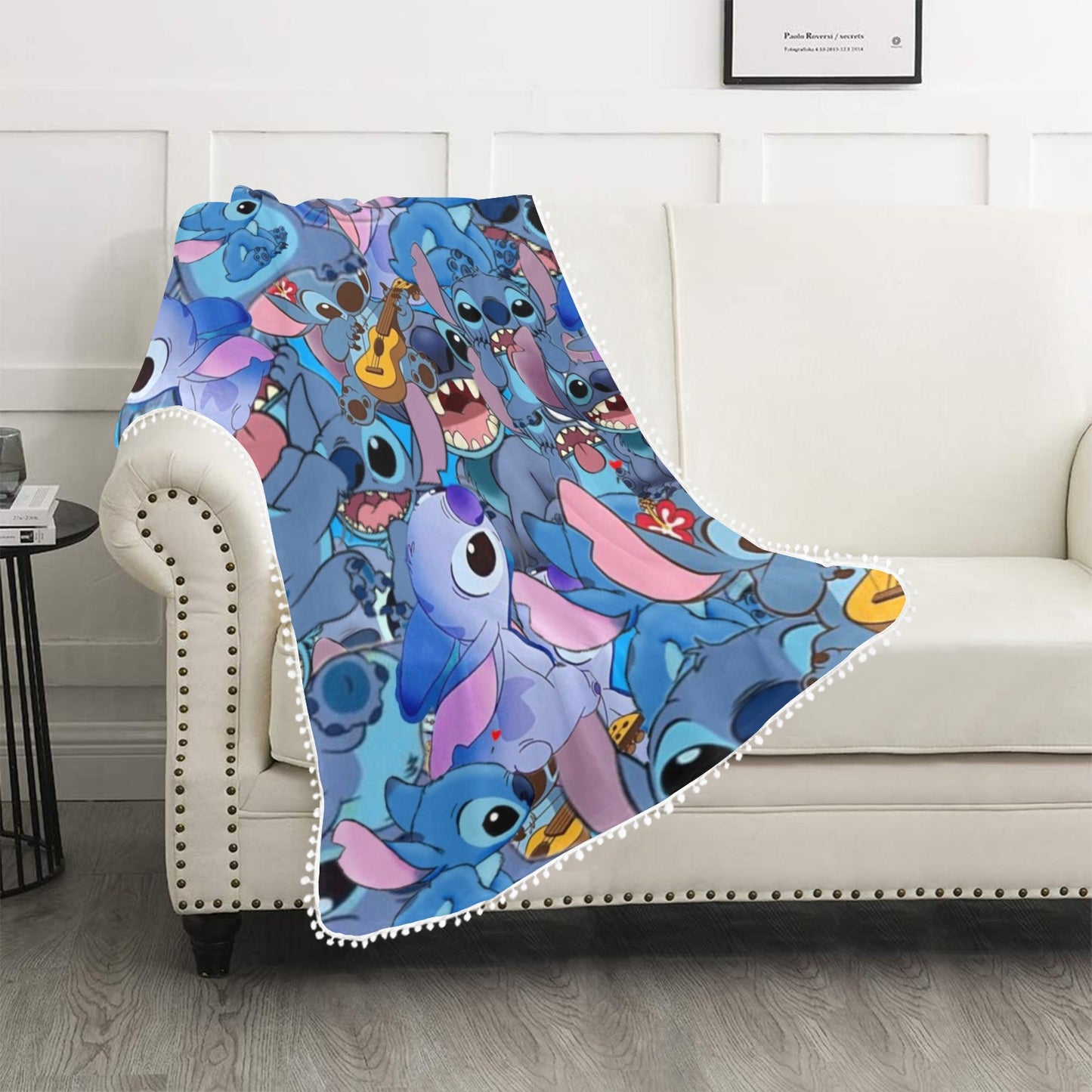 Lilo and Stitch Pom Pom Fringe Blanket 30"x40"