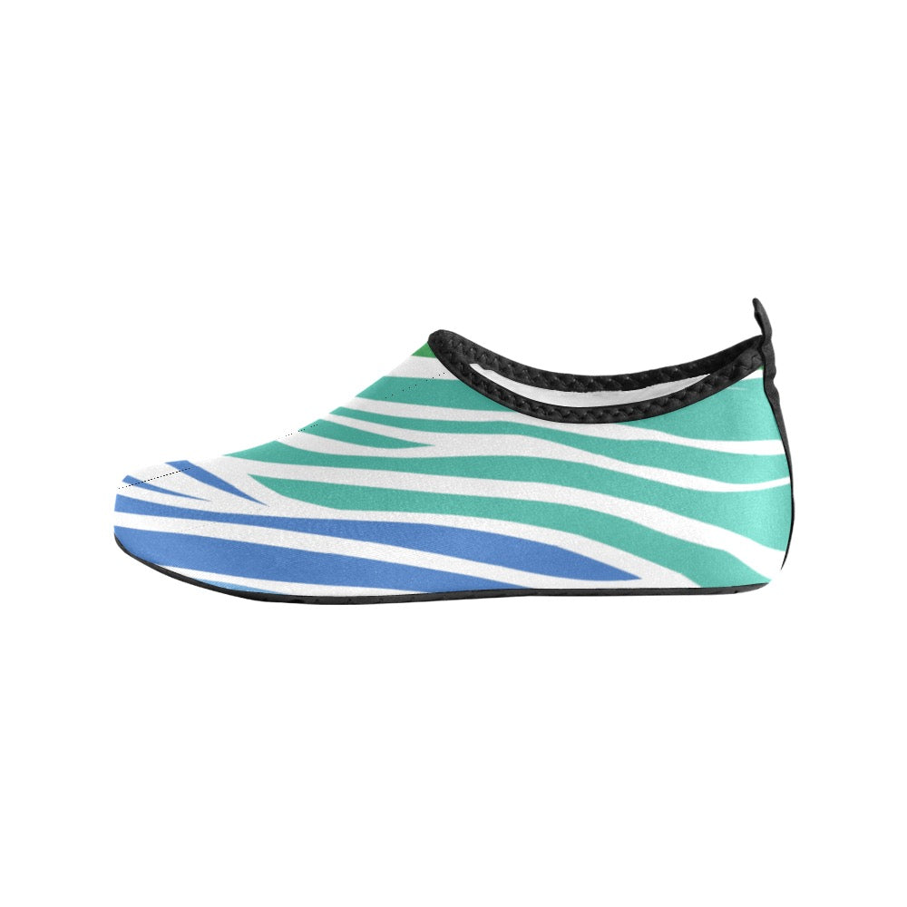 White Teal Zebra Kids' Slip-On Water Shoes