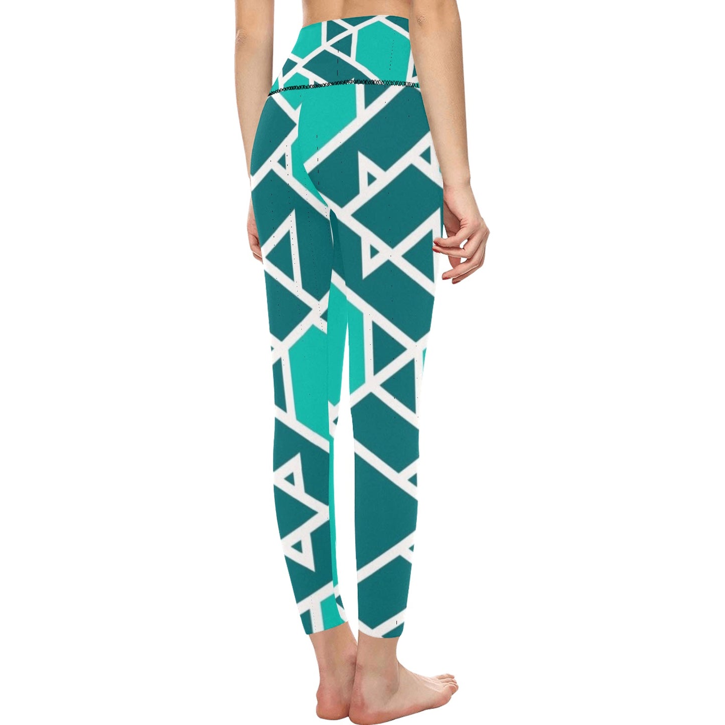 Teal Geometric High-Waisted Leggings