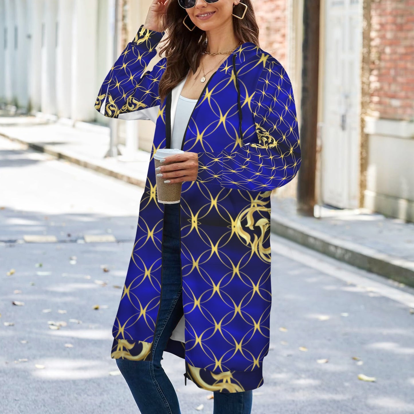 Royal Blue Fashion Women's Long Hooded Coat