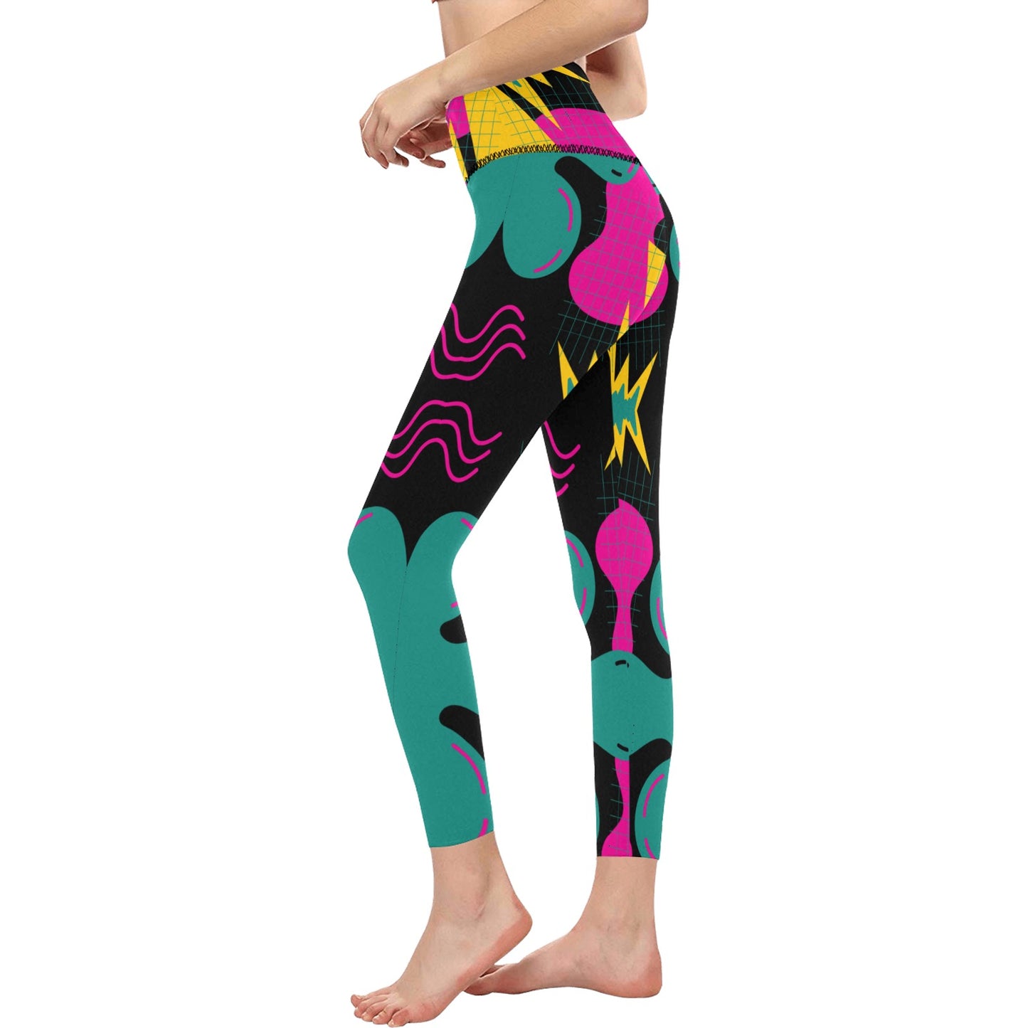 Teal Pink Design High-Waisted Leggings