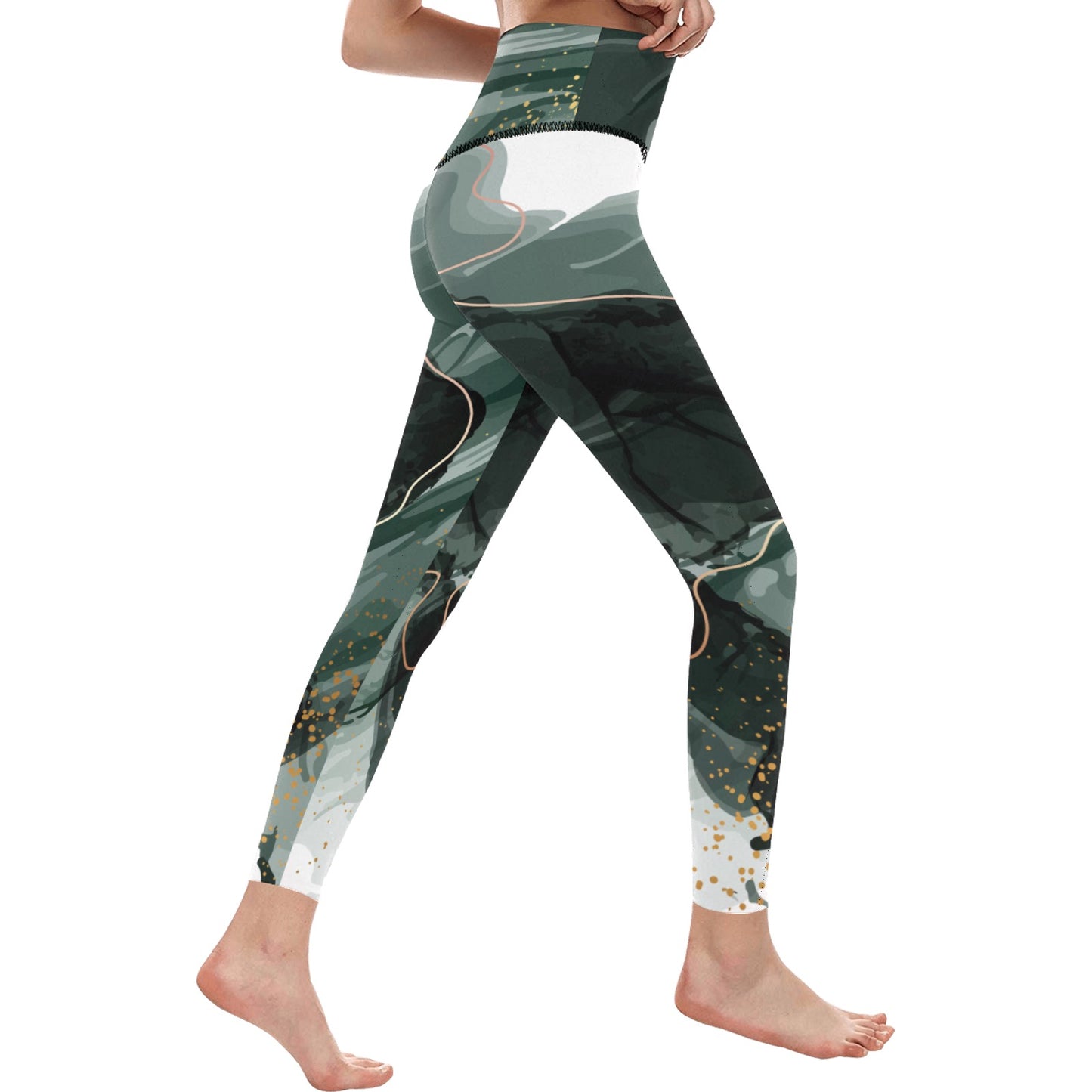 Green Marble High-Waisted Leggings