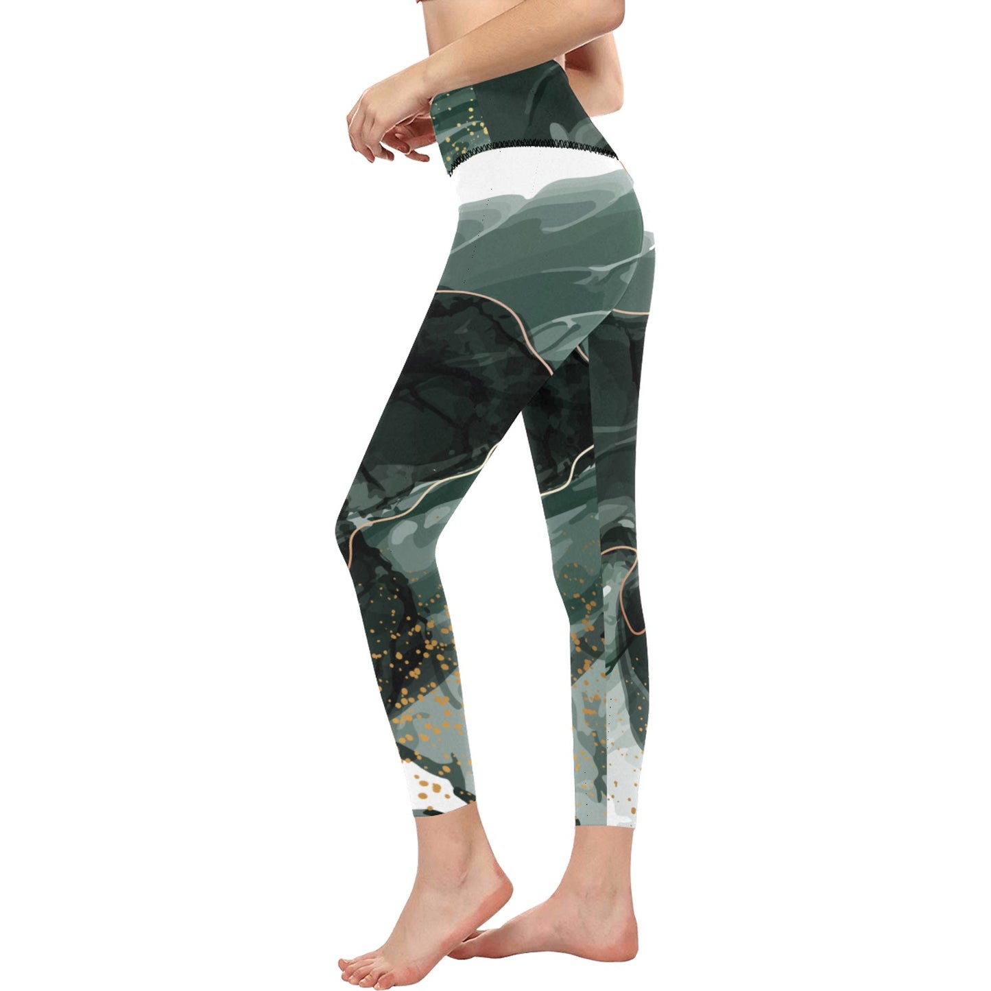 Green Marble High-Waisted Leggings