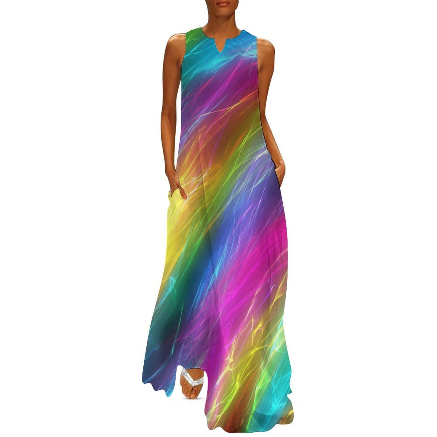Neon Rainbow Sleeveless Long Dress