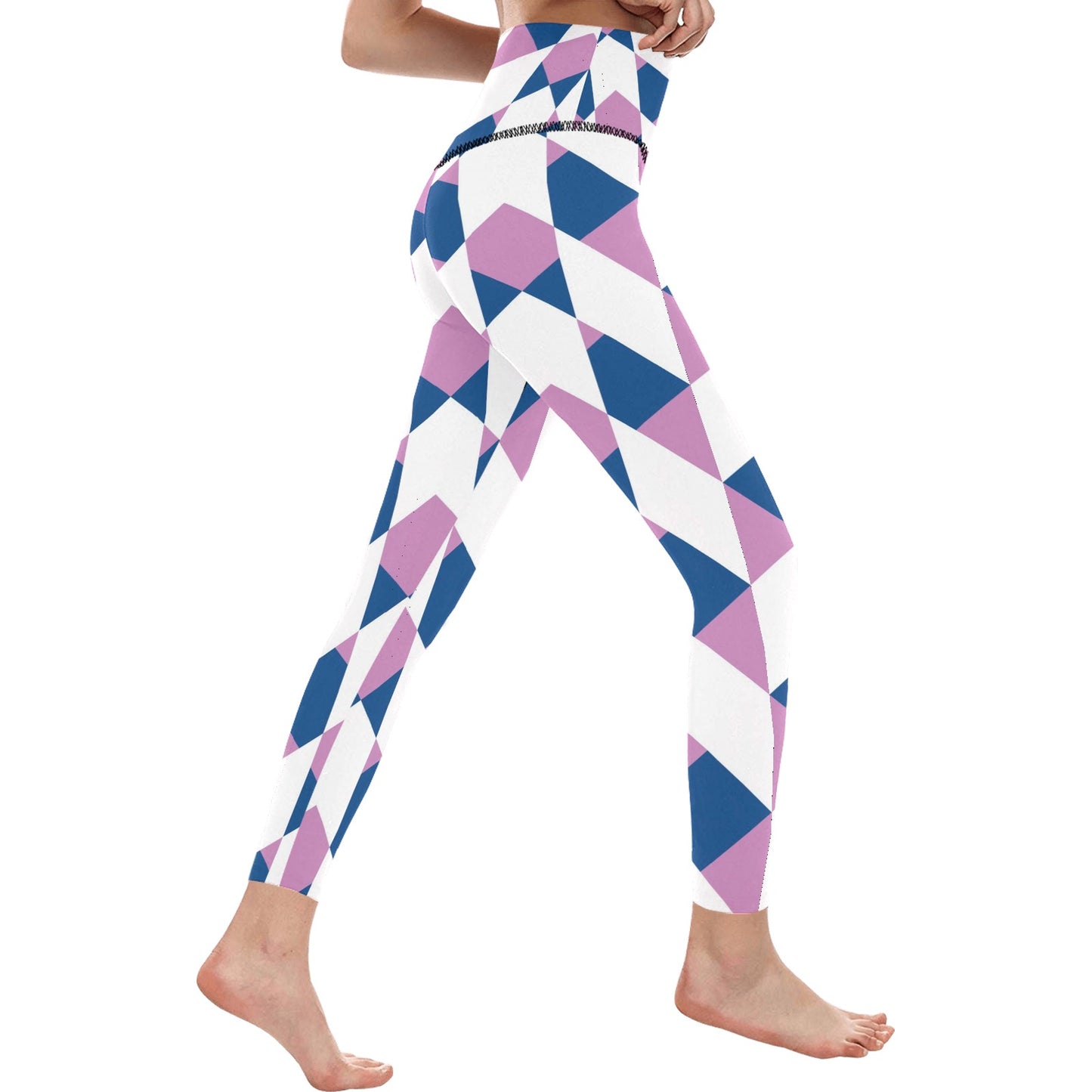 Abstract Checkered Pattern High-Waisted Leggings