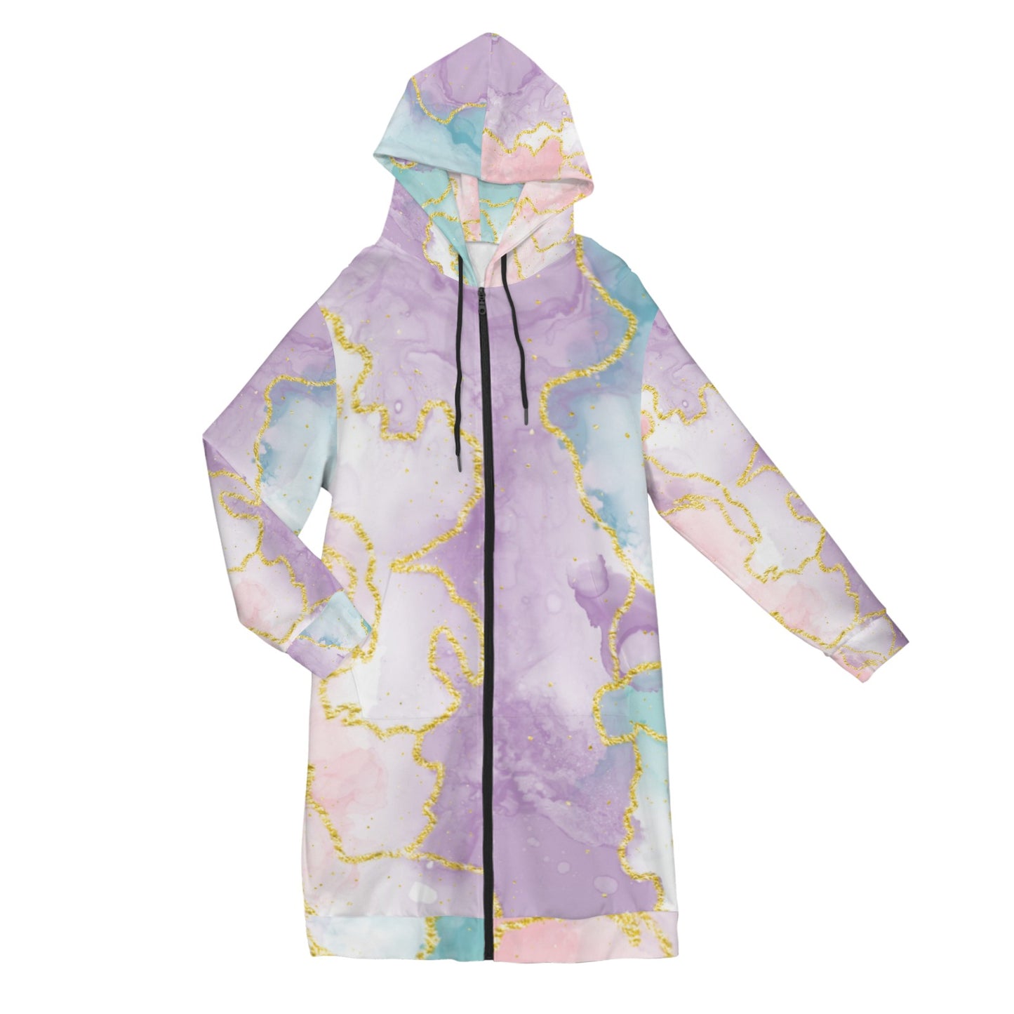 Pastel Marble Women's Long Hooded Coat