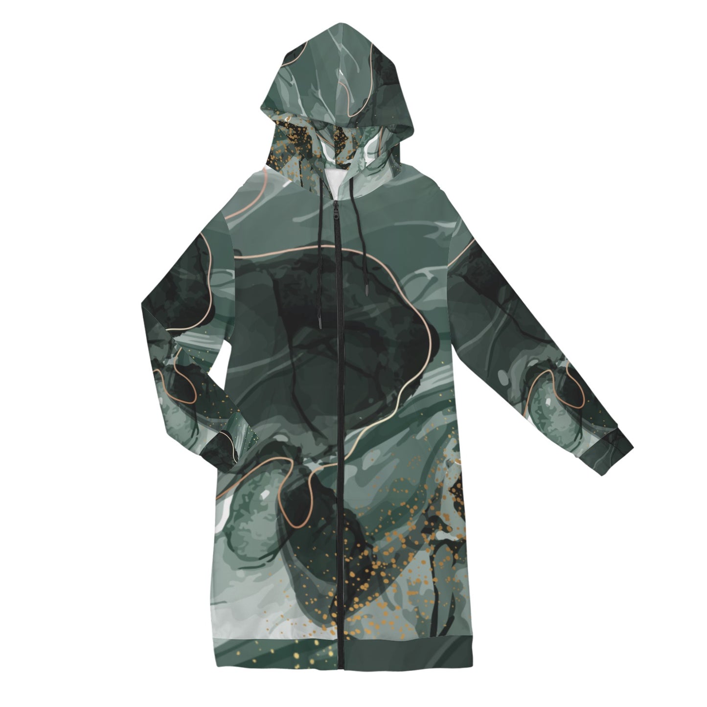 Green Marble Women's Long Hooded Coat