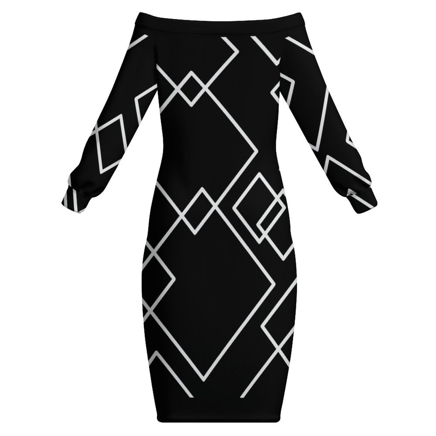 Black Squared Off-the-Shoulder Long Sleeve Dress