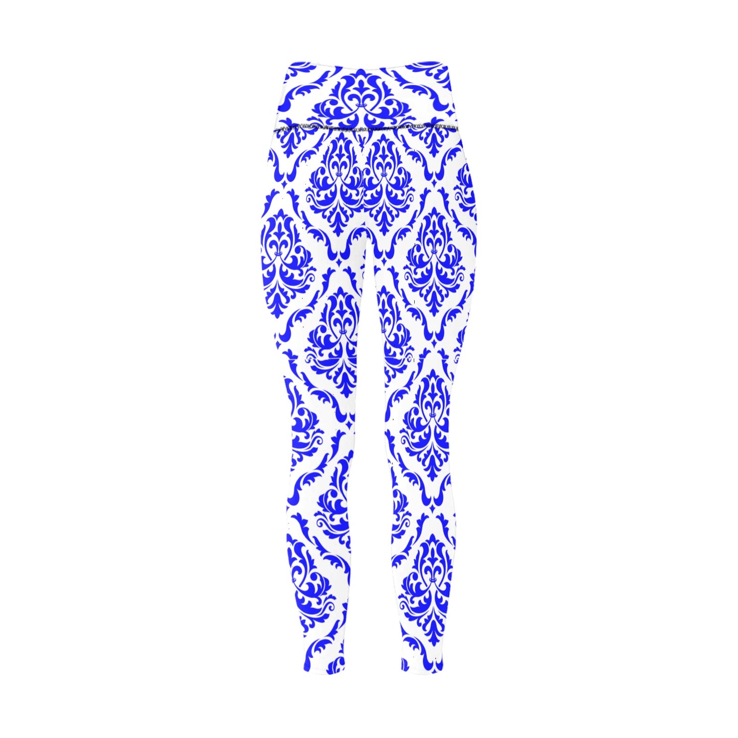 White & Royal Blue High-Waisted Leggings