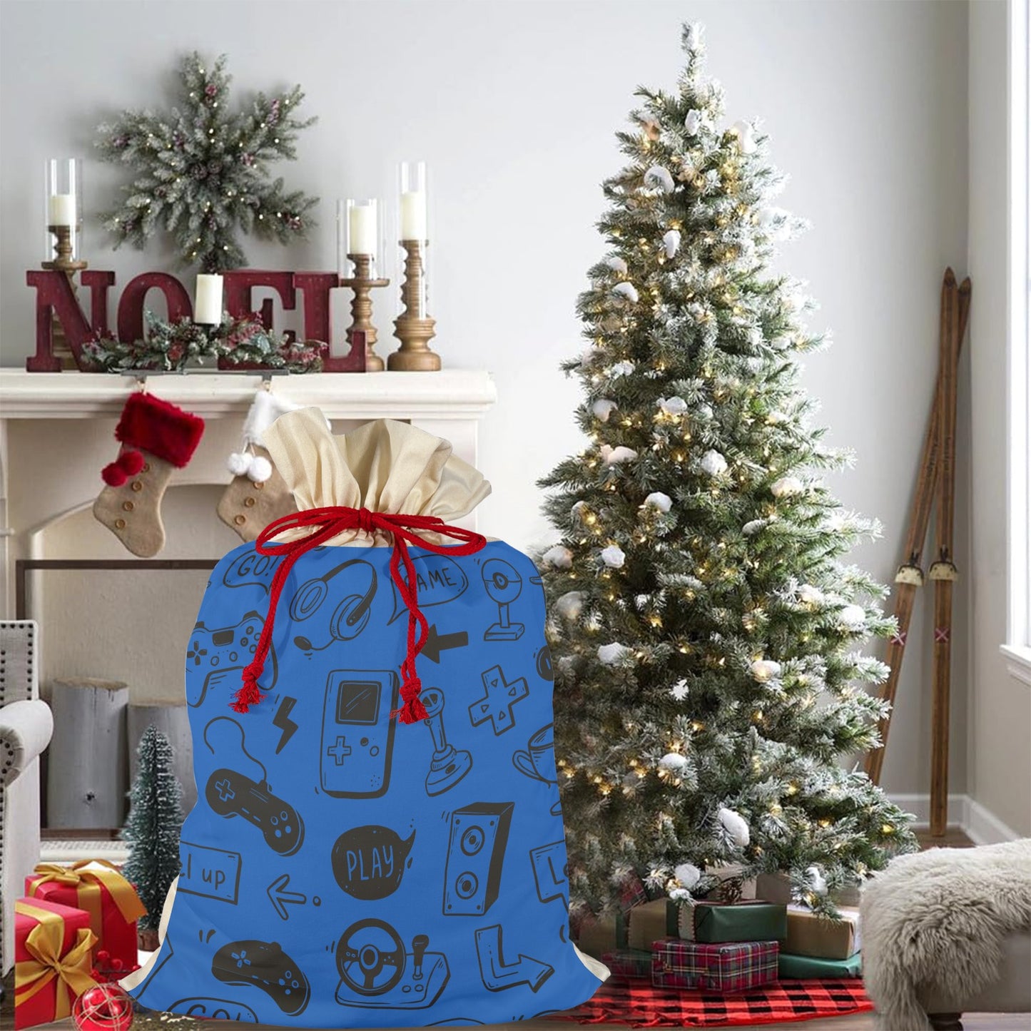 Gamer Santa Claus Drawstring Bag 21"x32"via