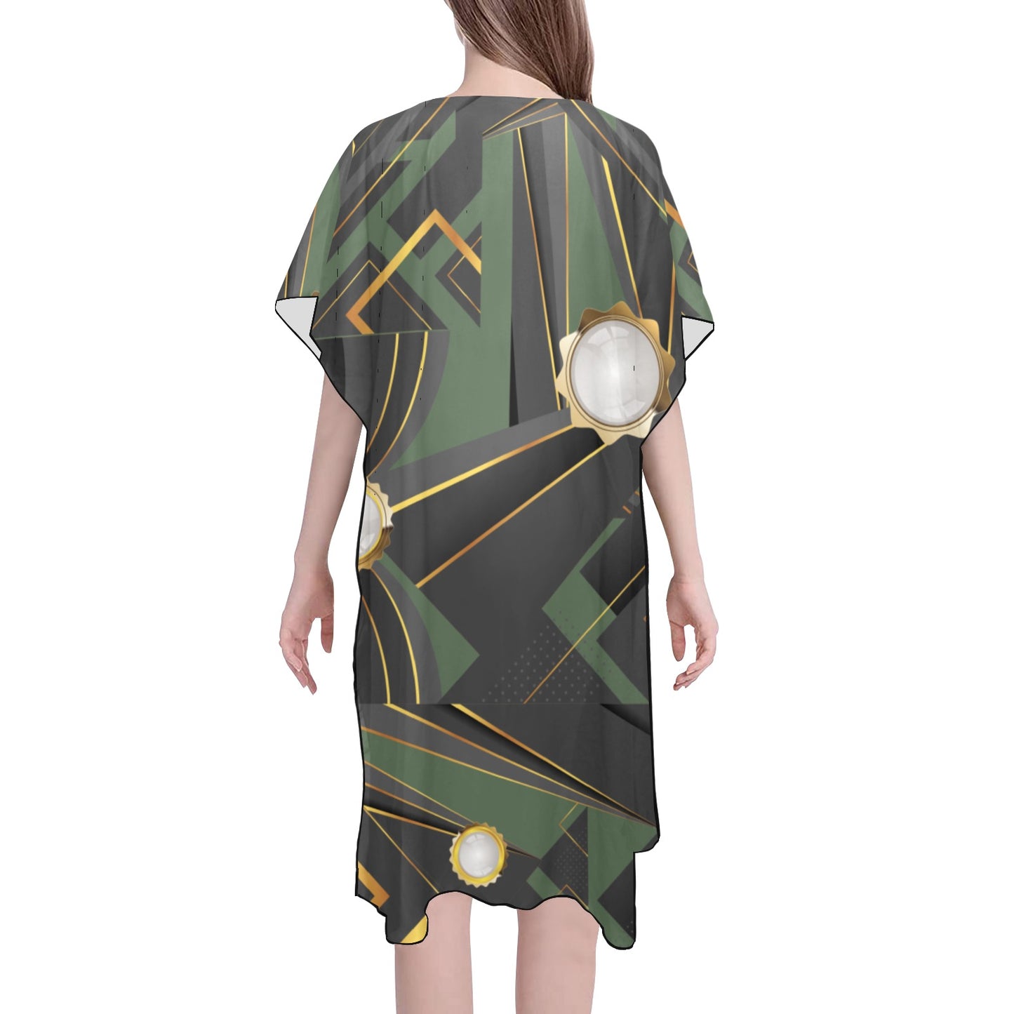 Army Green Abstract Chiffon Cover Ups