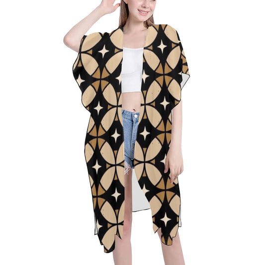 Black and Brown Geometric Chiffon Cover Ups