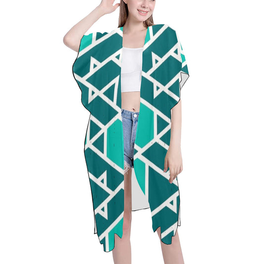 Teal Geometric Chiffon Cover Ups