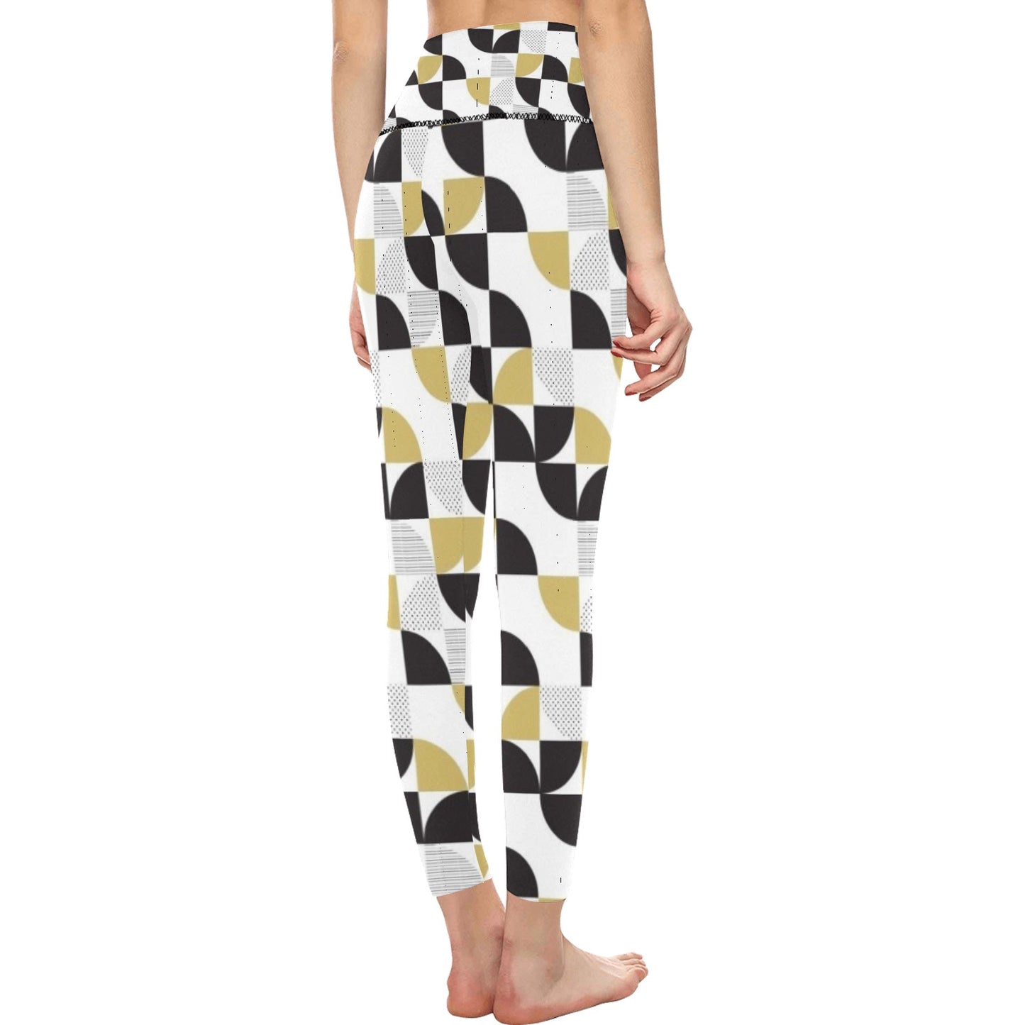 Black and Tan Geometric High-Waisted Leggings