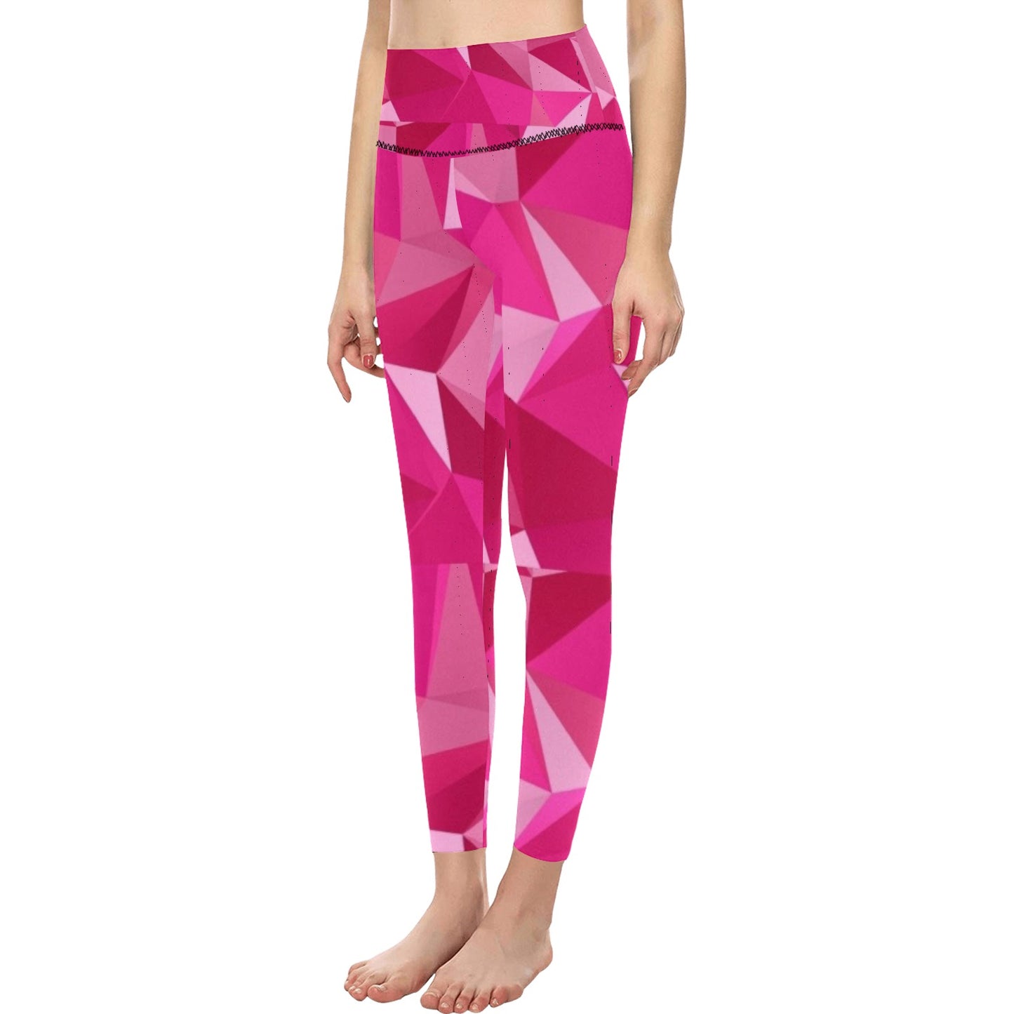 Pink Geometric High-Waisted Leggings