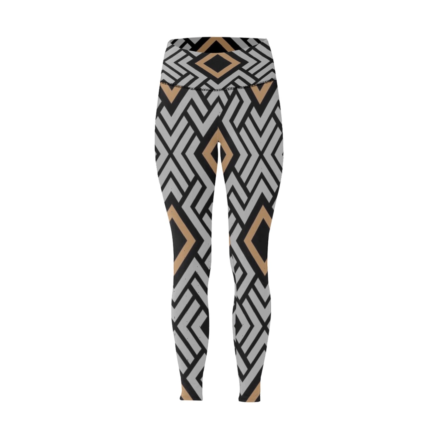 Gold and Black Lines High-Waisted Leggings