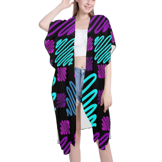 Pink and Teal Pattern Chiffon Cover Ups