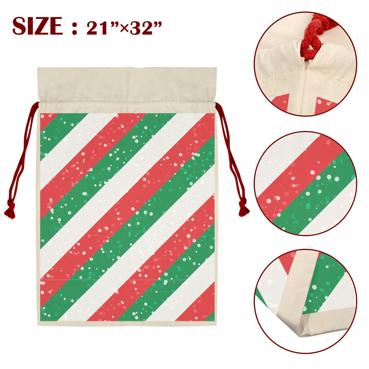 Candy Cane Santa Claus Drawstring Bag 21"x32"