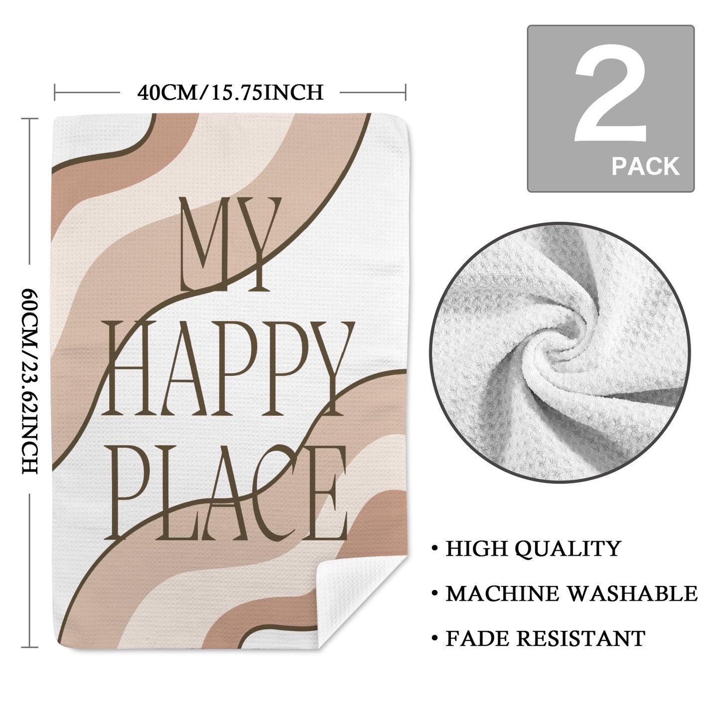 My Happy Place Kitchen Towel 40x60cm (One Side&2-Pack)