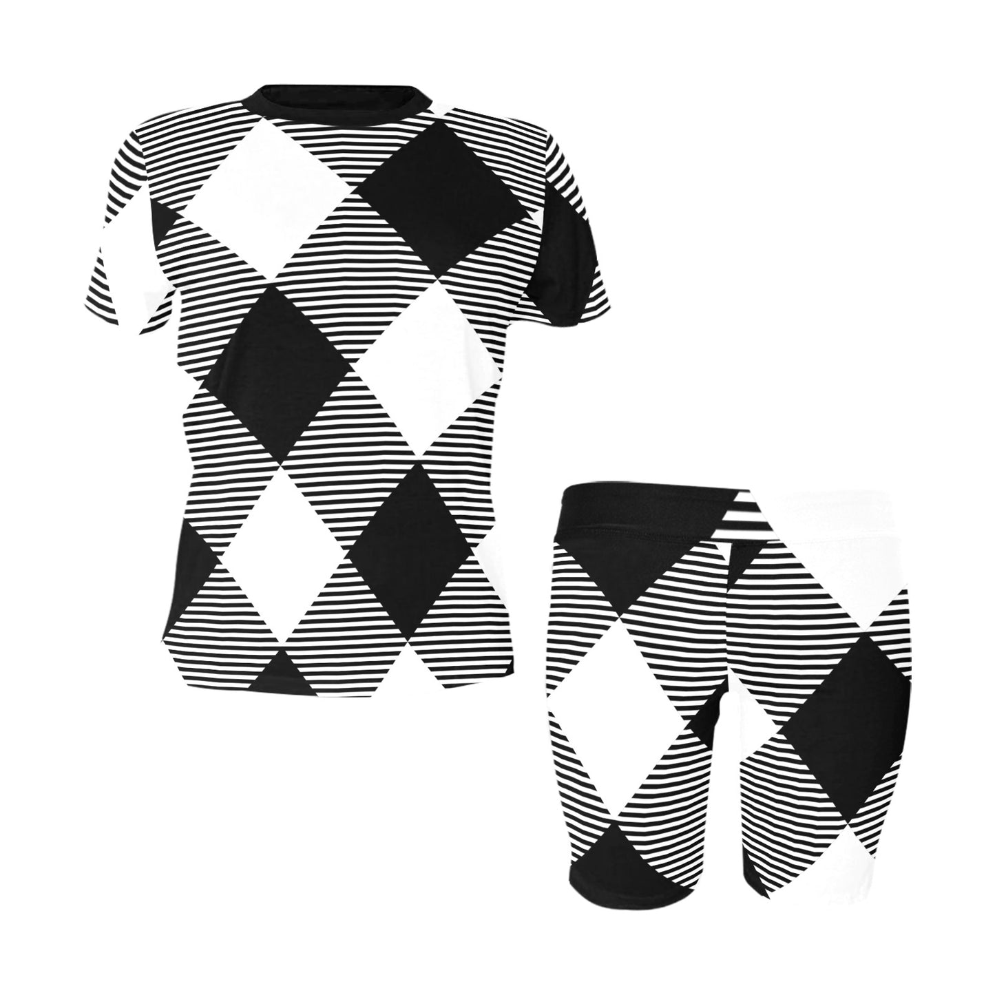 Checkered and Striped, black and white Women's Short Yoga Set