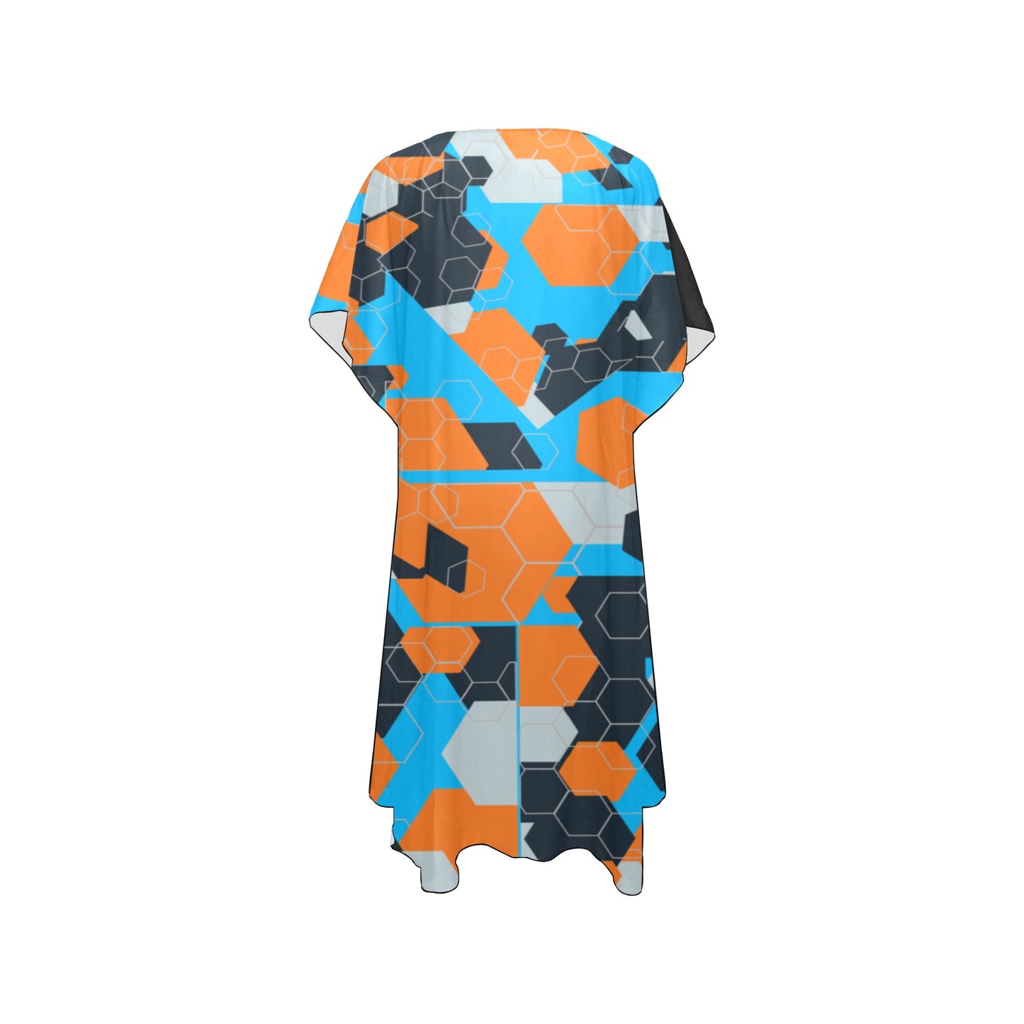 Blue and Orange Geometric  Chiffon Cover Ups