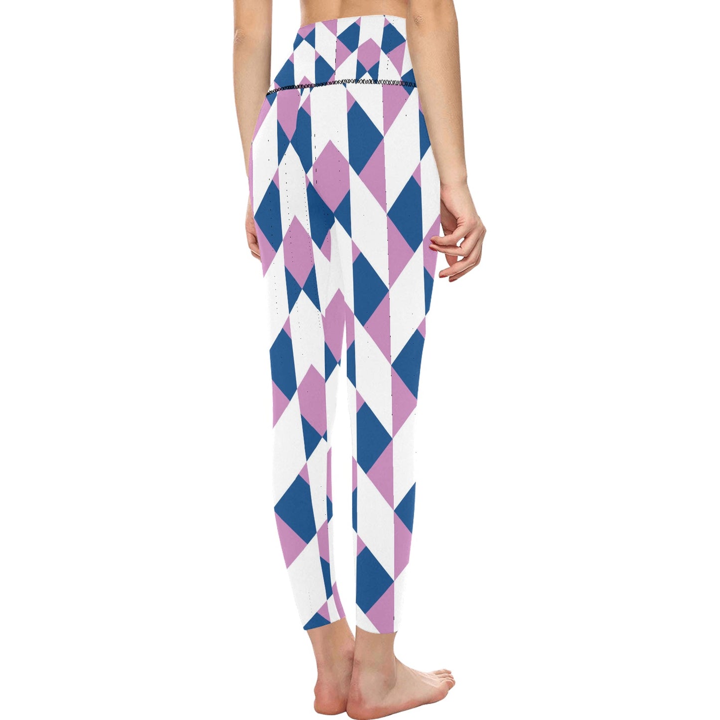 Abstract Checkered Pattern High-Waisted Leggings