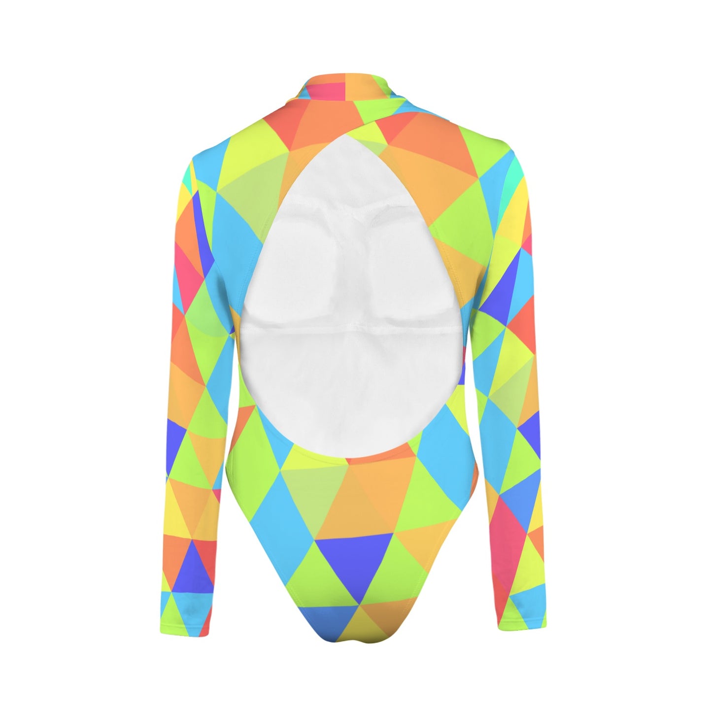 Neon Triangles Backless Long Sleeve One-Piece Swimsuit