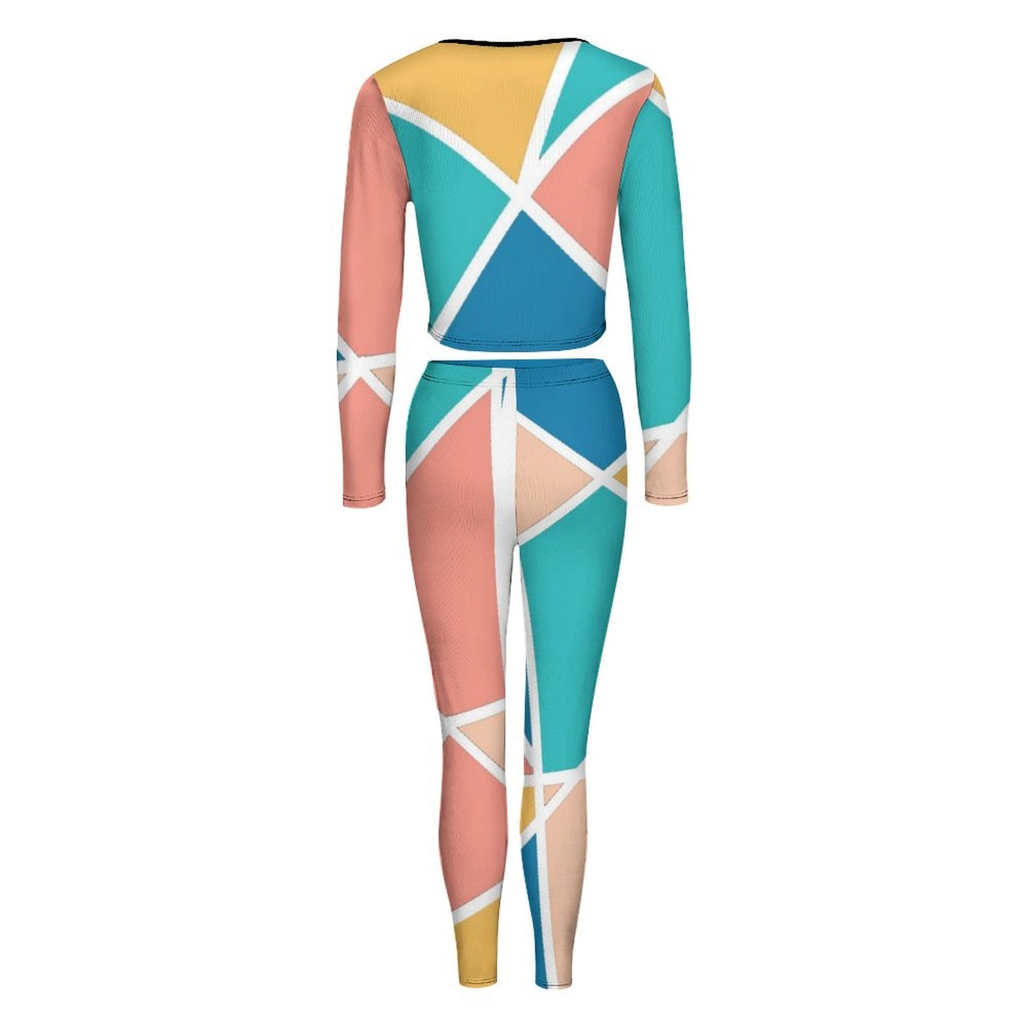 Colorful Triangle V-neck Long Sleeve Yoga Set