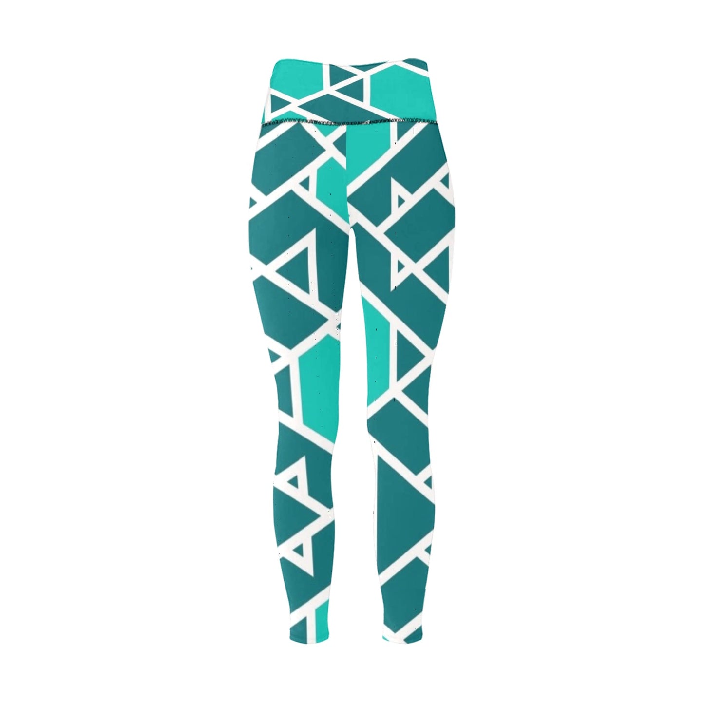 Teal Geometric High-Waisted Leggings