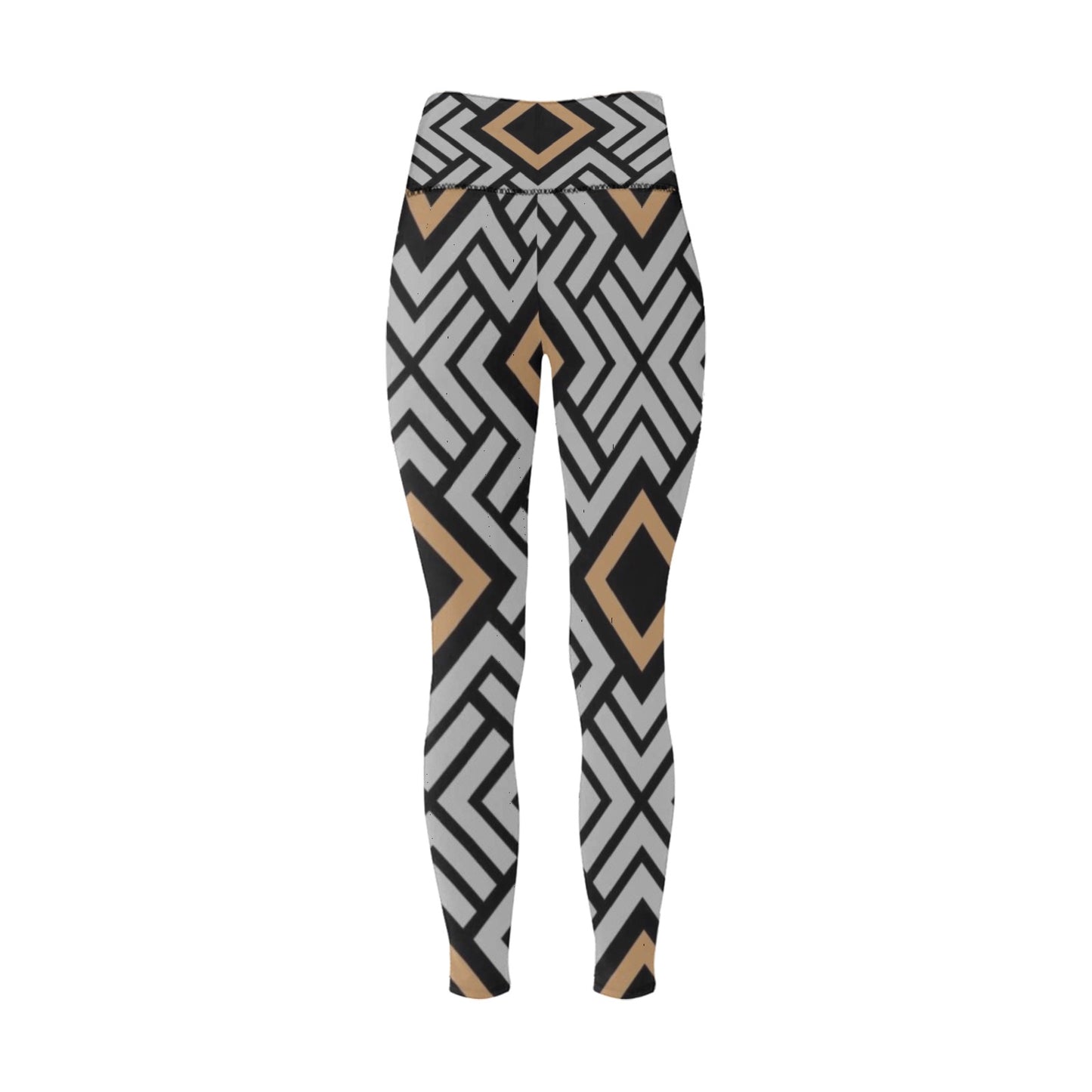 Gold and Black Lines High-Waisted Leggings