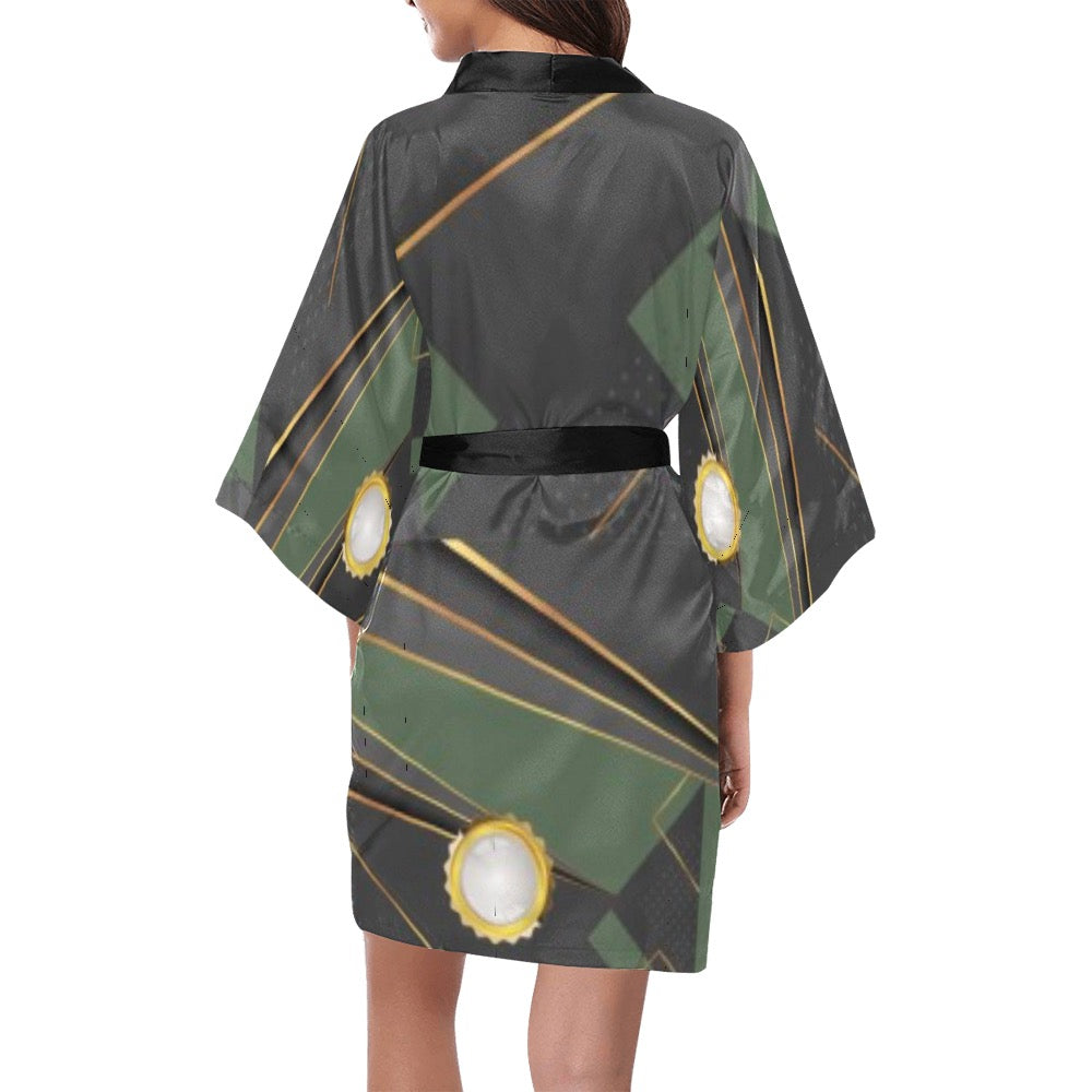 Green Abstract Kimono Robe