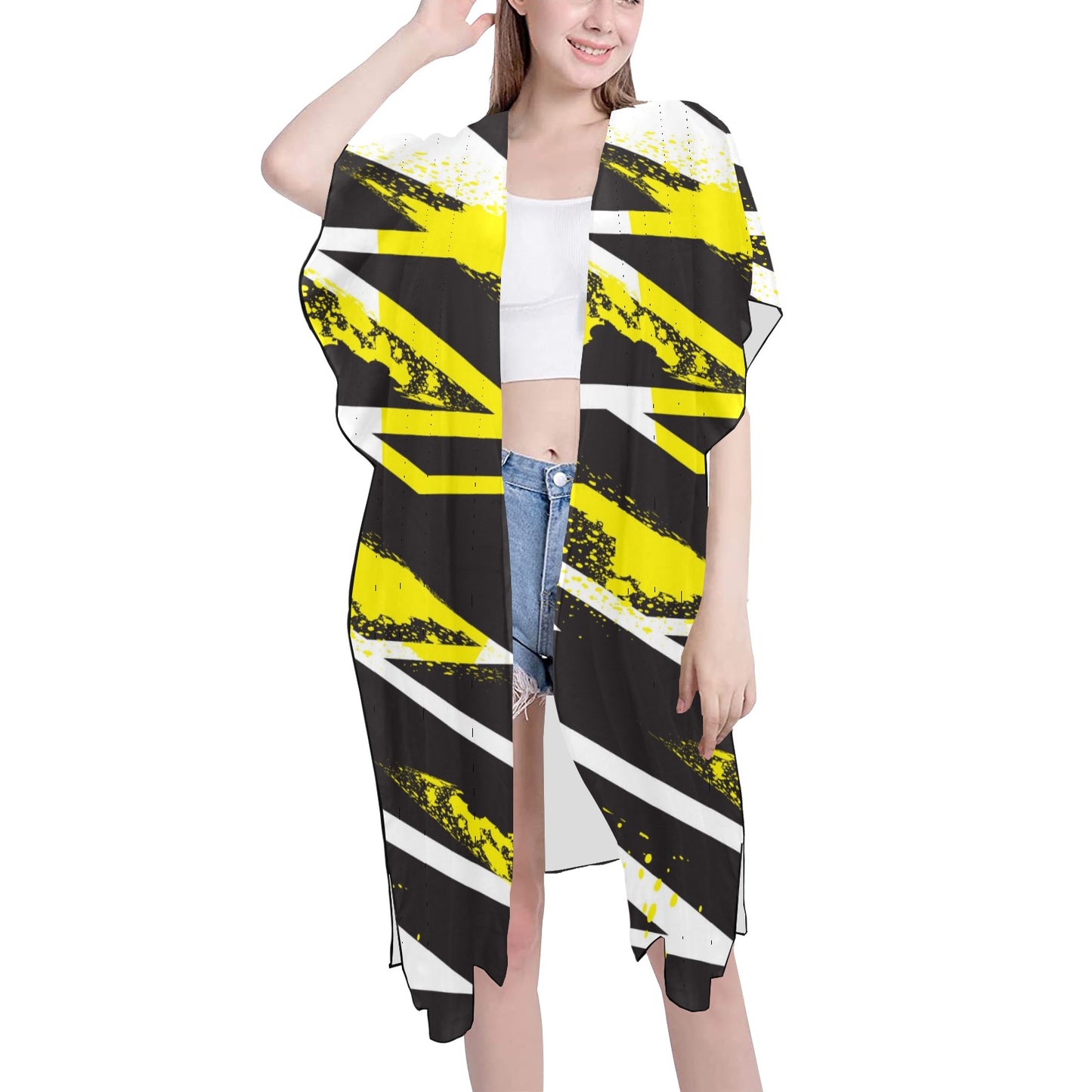 Black & Yellow Slash Chiffon Cover Ups