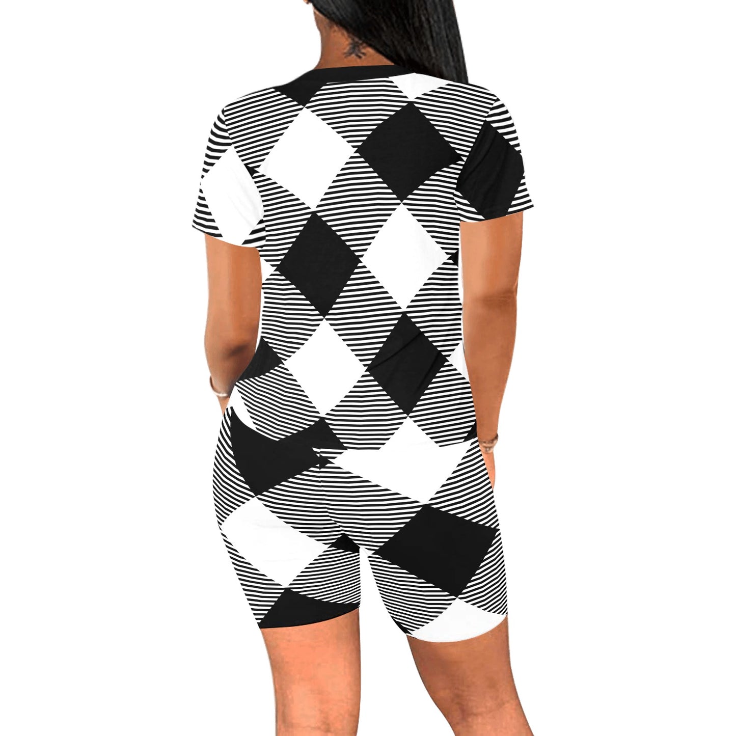 Checkered and Striped, black and white Women's Short Yoga Set