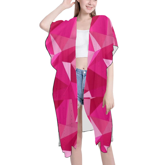 Pink Geometric Chiffon Cover Ups