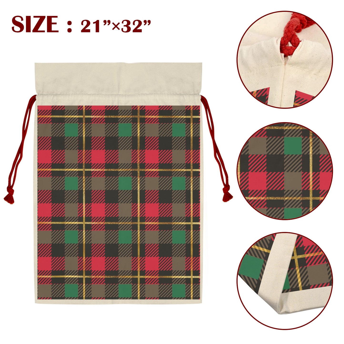 Christmas Squares Santa Claus Drawstring Bag 21"x32"