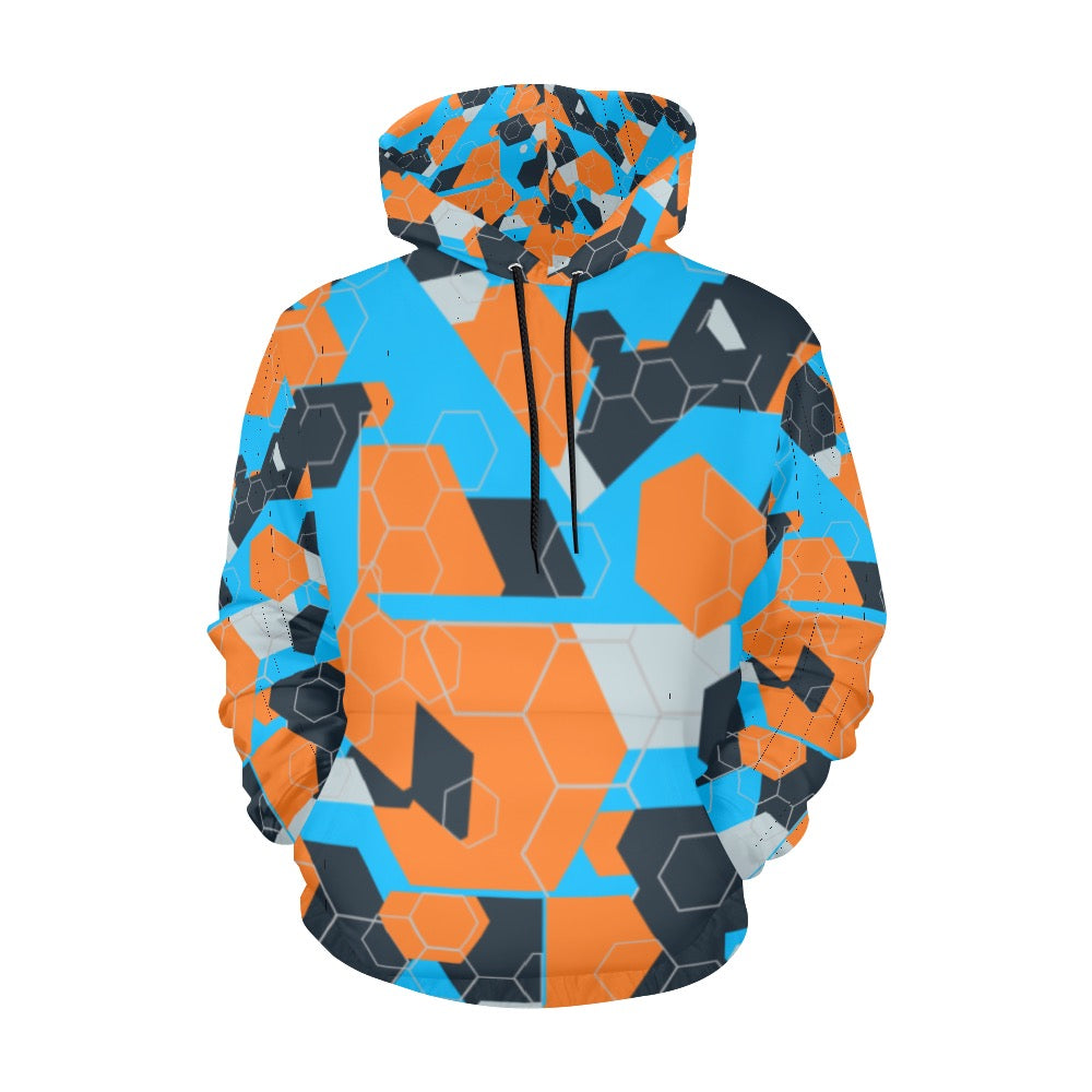 Blue and Orange Geometric Hoodie for Men