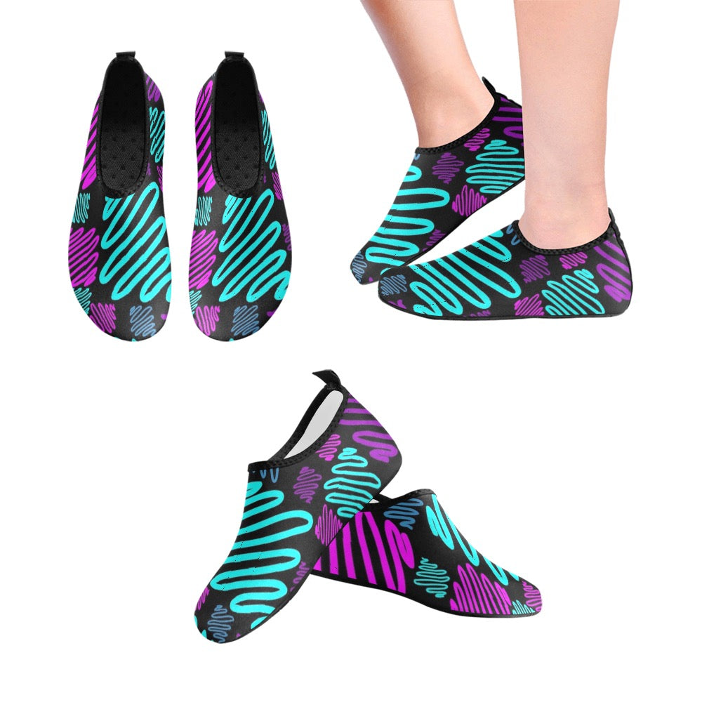 Pink and Teal Patterns Kids' Slip-On Water Shoes