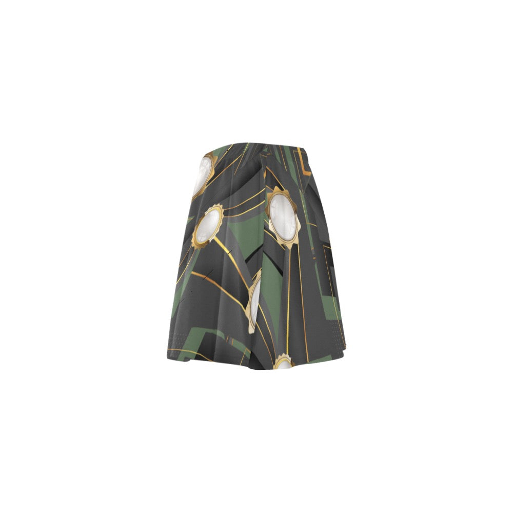 Army Green Abstract Mini Skating Skirt