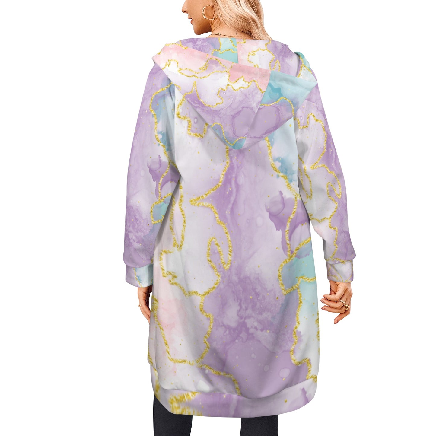 Pastel Marble Women's Long Hooded Coat
