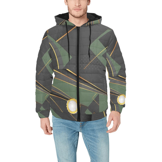 Green Abstract Men's Padded Hooded Jacket