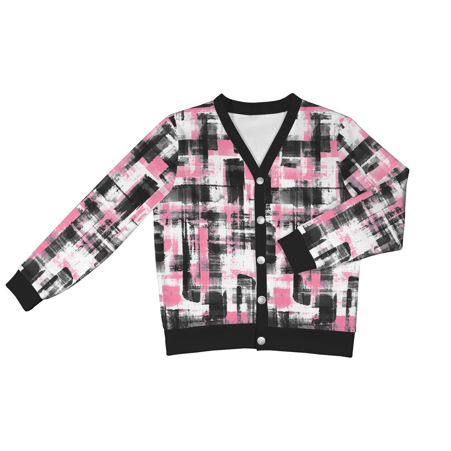 Pink, Black and White Women's Ribbed Cardigan