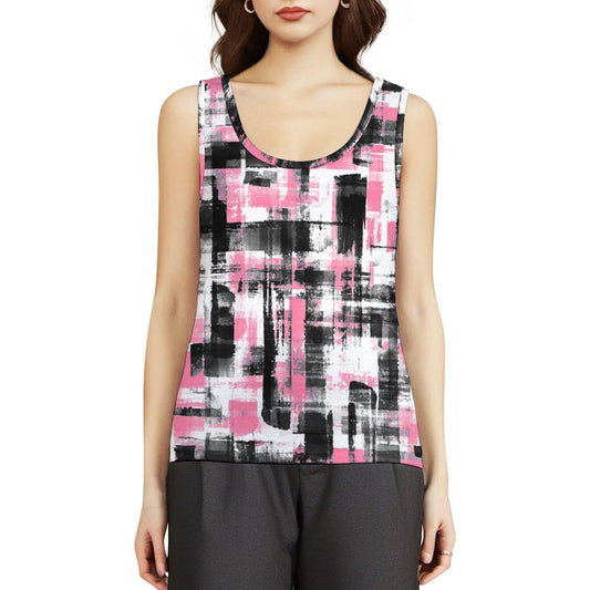 Black, Pink and White Basic Women's Tank Top