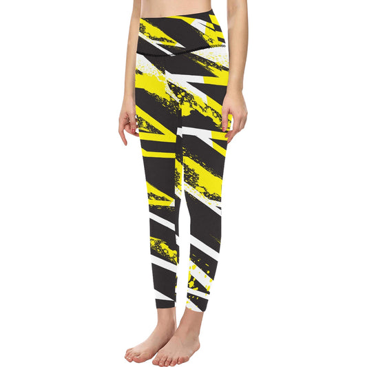 Black and Yellow Slash High-Waisted Leggings