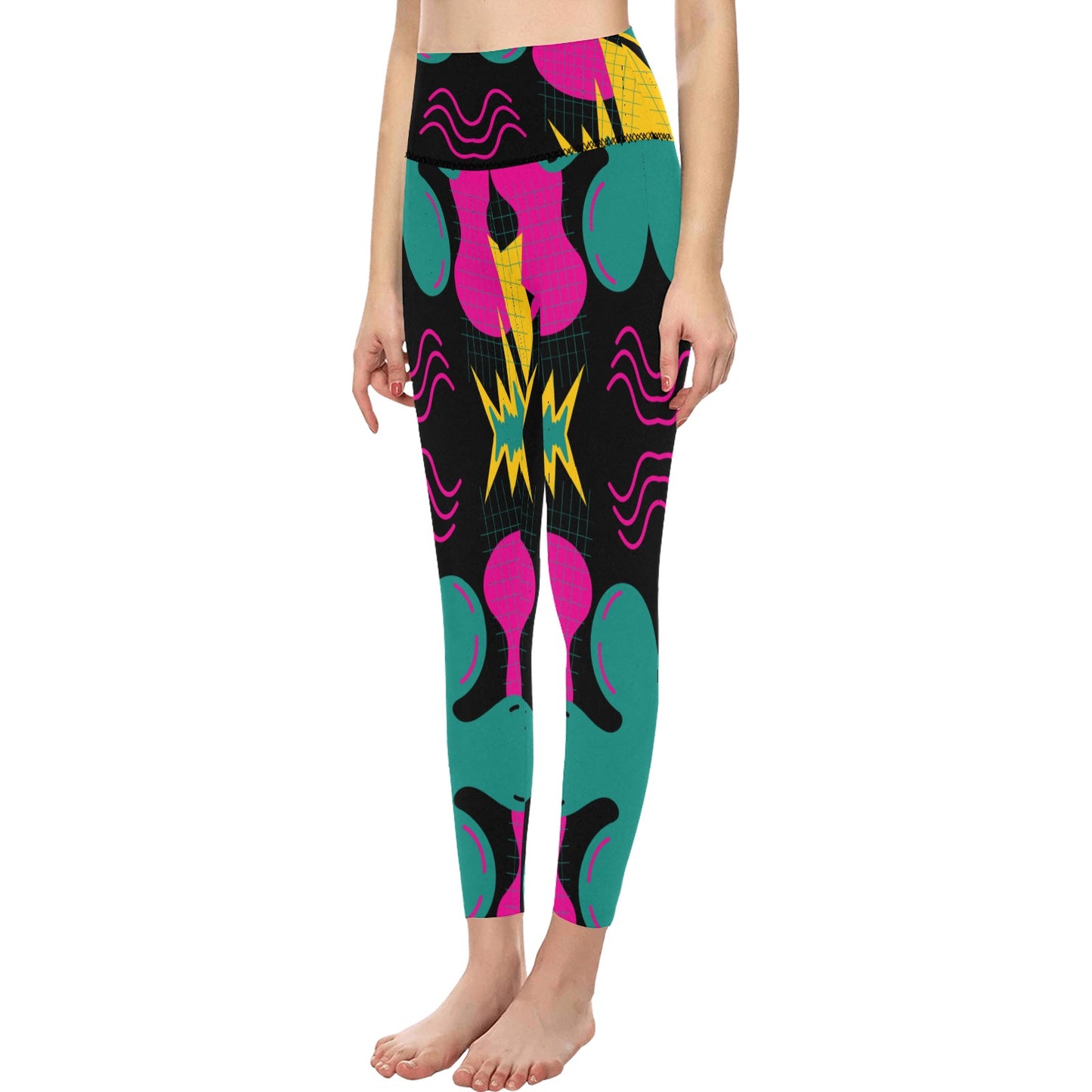 Teal Pink Design High-Waisted Leggings