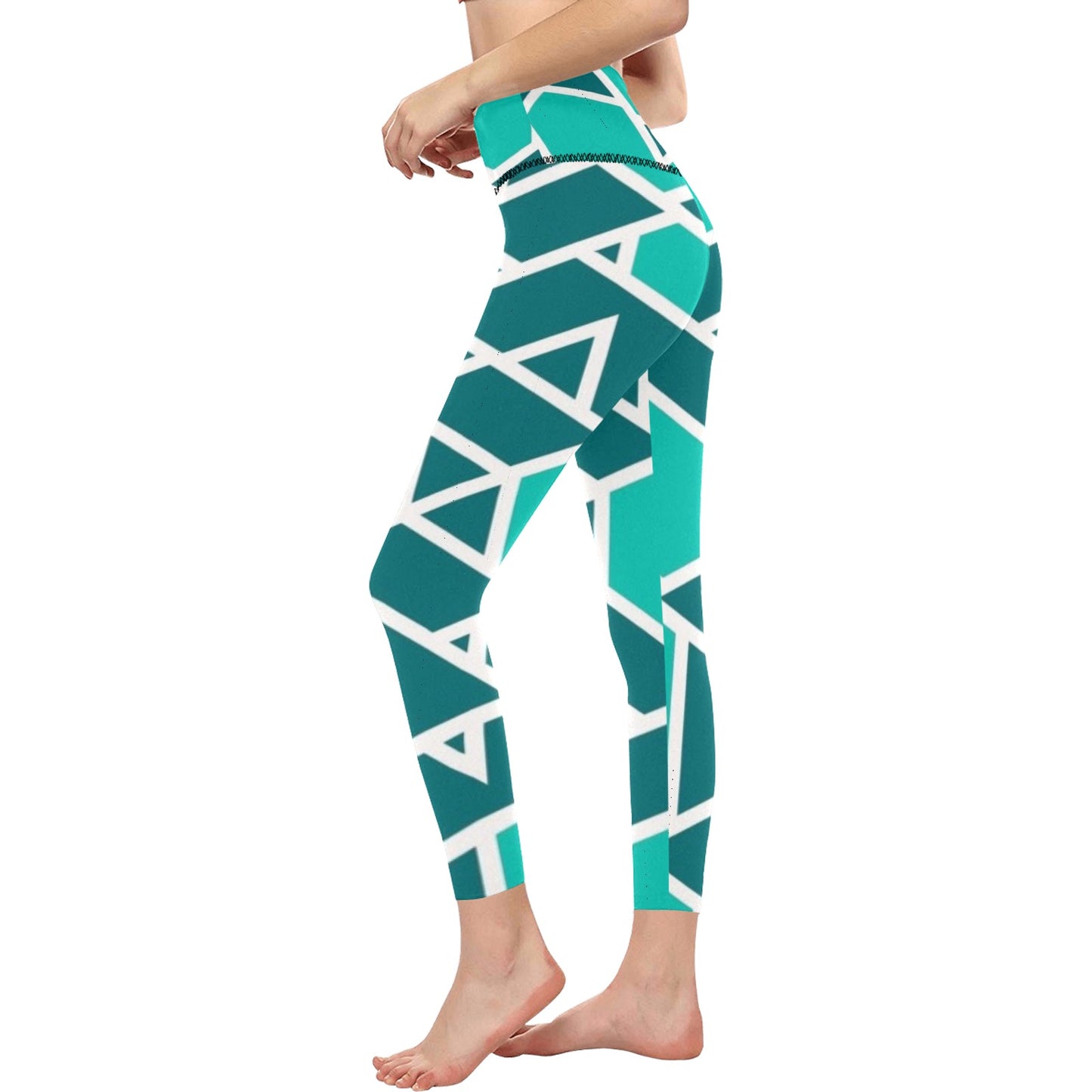 Teal Geometric High-Waisted Leggings