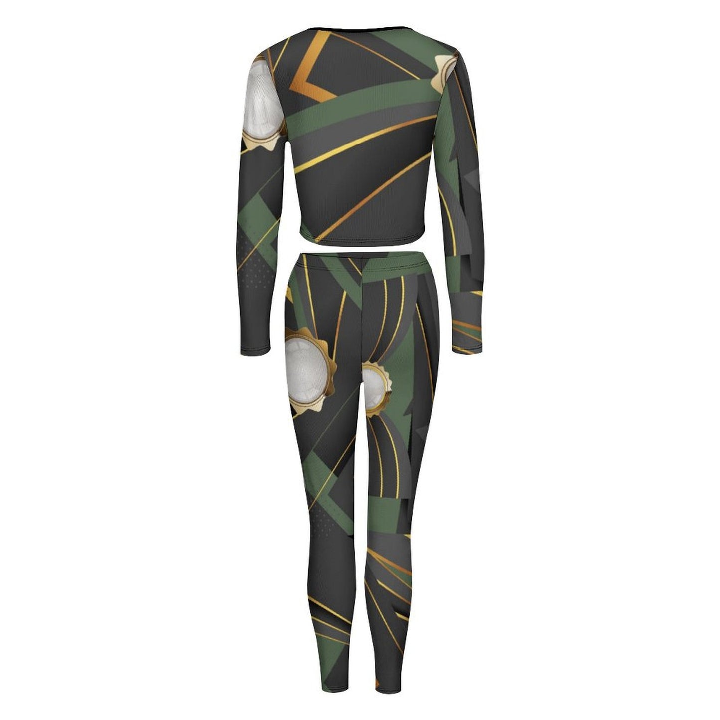 Green Abstract V-neck Long Sleeve Yoga Set
