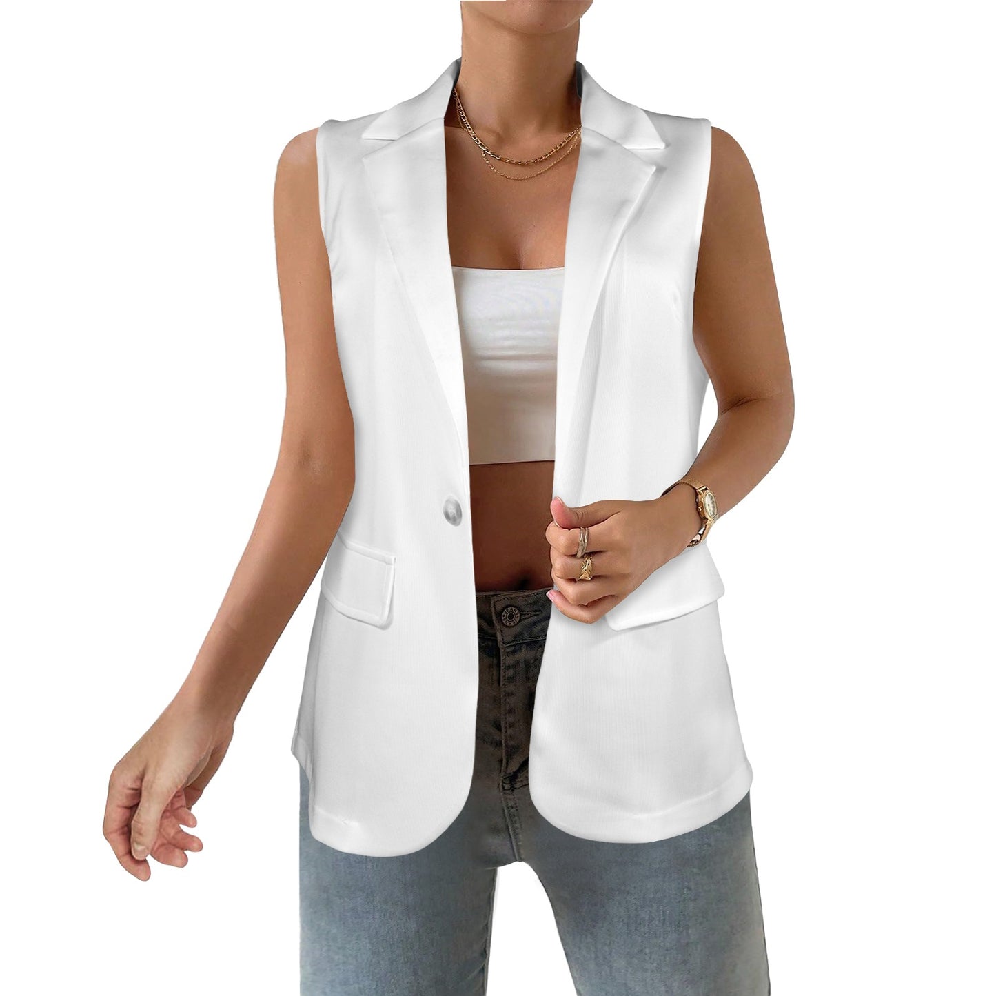 White Women's Sleeveless Blazer