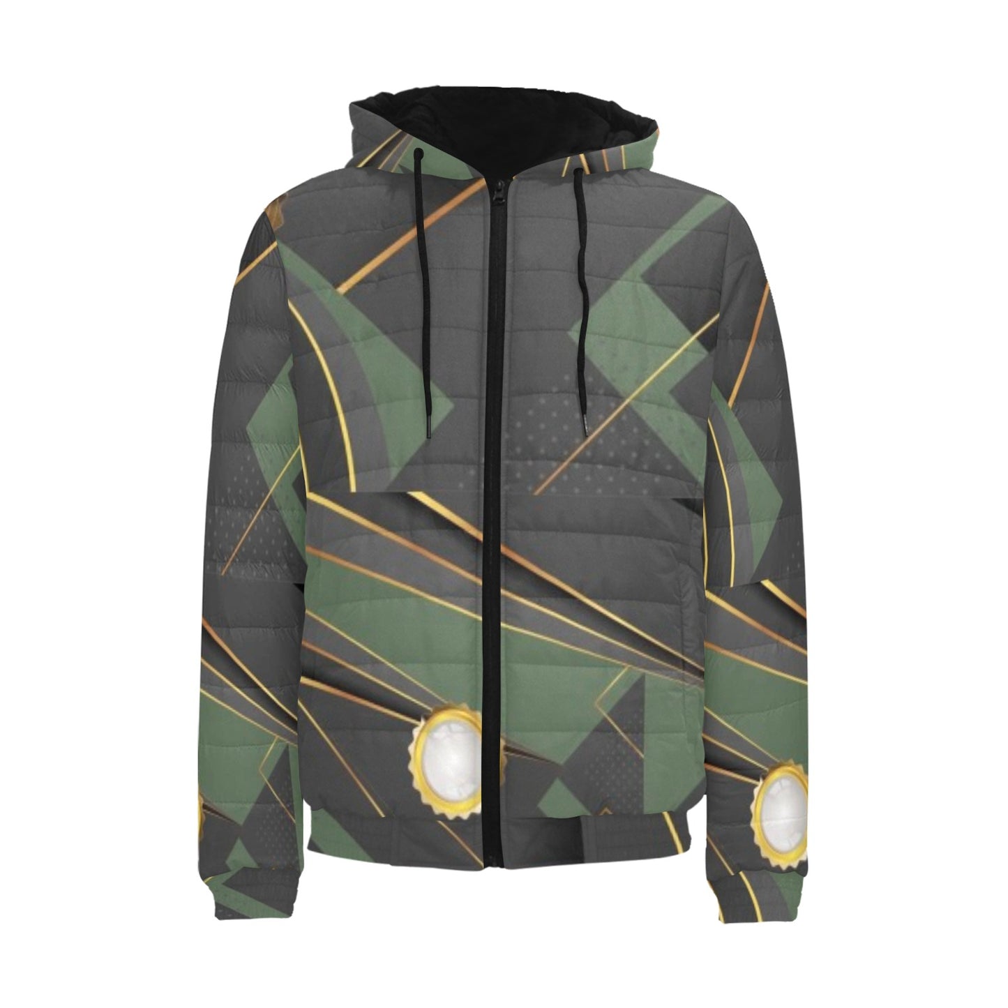 Green Abstract Men's Padded Hooded Jacket