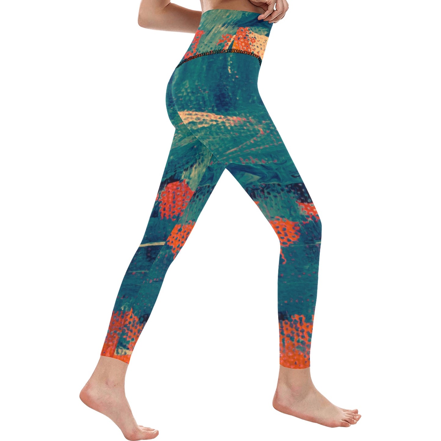 Fire Greenish High-Waisted Leggings