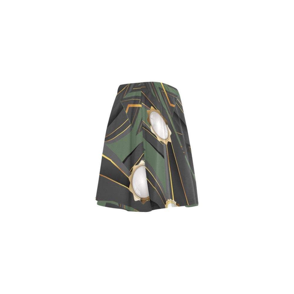 Army Green Abstract Mini Skating Skirt